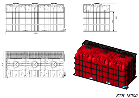 Кассета тройная с емкостями STR 6000 x 3 (полный слив) STR 6000 x 3