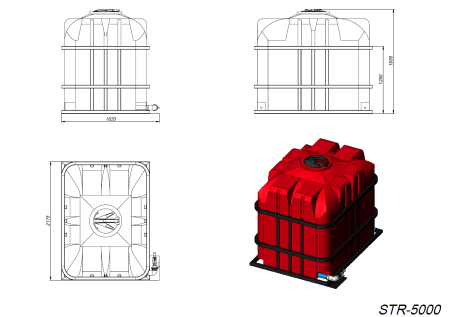 Емкость STR 5000 с откидной крышкой в обрешетке (полный слив) STR 5000